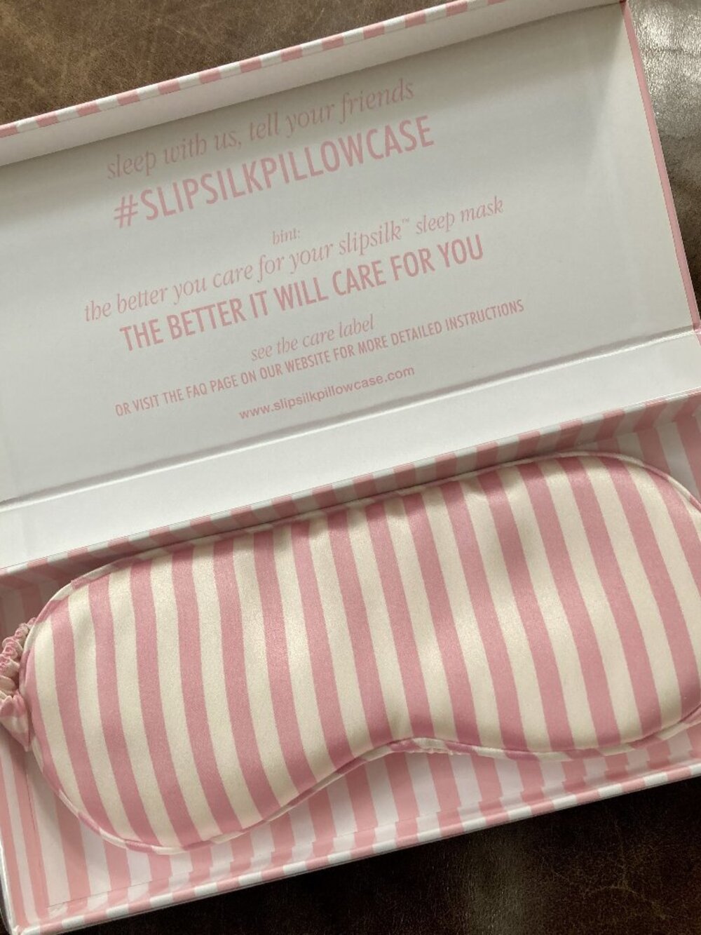 NEW Slip Pure Silk Eye Sleep Mask Pink White Stripes 100% SILK